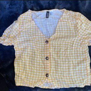 yellow and white checkered h&m top